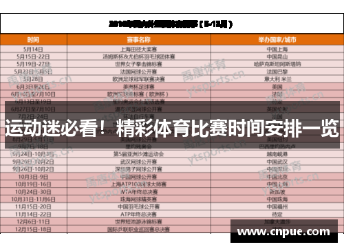 运动迷必看！精彩体育比赛时间安排一览